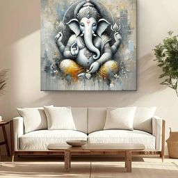 999Store Grey & Beige Canvas Religious Wall Paintings-3