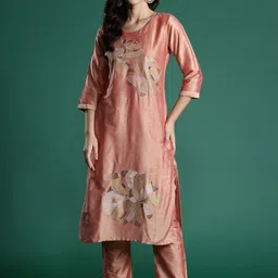 Indo Era Floral Embroidered Thread Work Kurta with Trousers-picture-30