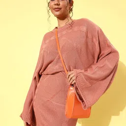 Roadster Women Peach-Coloured Self-Design Co-ord Set-picture-36
