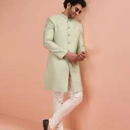 KISAH Geometric Self Design Indowestern Sherwani Set-image-99