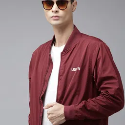 U.S. Polo Assn. Men Maroon Solid Bomber Jacket-40