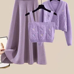 Alamode By Akanksha Lilac Mist Woolen 3 Pc Coord Set-picture-36