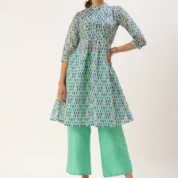 Ethnovog Women Blue Ethnic Motifs Printed Kurta with Palazzos-picture-11