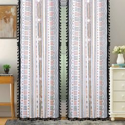 Cortina White & Grey 2 Pcs Geometric Room Darkening Cotton Door Curtains-5