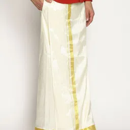 Sethukrishna Men Cream-Coloured Solid Double Layer Readymade Dhoti With Pocket-image-49