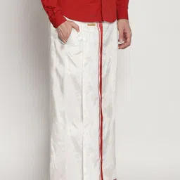 Sethukrishna Men Cream-Coloured Solid Double Layer Readymade Dhoti With Pocket-3