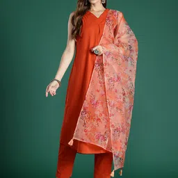 Indo Era Women Floral Pleated Pure Cotton Kurta with Trousers & With Dupatta-picture-23