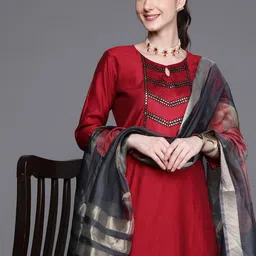 Indo Era Yoke Design Liva Kurta With Trousers & Dupatta-image-83