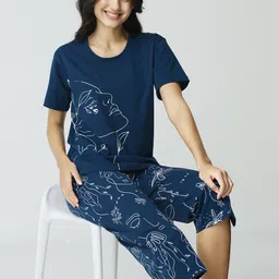 I like me Blue Abstract Printed Pure Cotton Night suit-image-16
