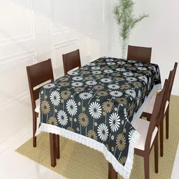 CASA-NEST Black Printed Rectangle 4-Seater Table Cover-1