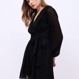 Styli Women V-Neck Wrap Mini Dress With Volume Sleeves-image-68