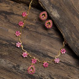 Zaveri Pearls Red Gold Plated Ruby Studded Jewellery Set-image-66