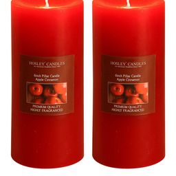 HOSLEY Red Set of 2 Apple Cinnamon Aromatic Pillar Candles image 2