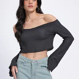 glitchez Retro Flare Textured Crop Bardot Top image 3