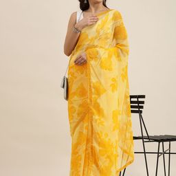 Sangria Yellow Floral Pure Chiffon Saree-46