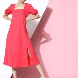 Mast & Harbour Puff Sleeve A-Line Midi Dress-picture-26