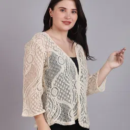 Dressitude Self Design Open Front Cotton Shrug image 2