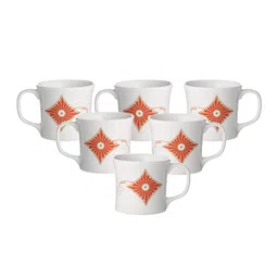 CLAY CRAFT Set of 6 White Printed Bone China Cups 150 ml Each image 3
