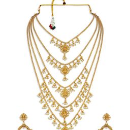Sukkhi Gold-Plated & White Pearl-Beaded Laxmi Multi-String Jewellery Set-10