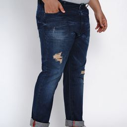 John Pride Men Plus Size Regular Fit Mid-Rise Mildly Distressed Stretchable Jeans image 4