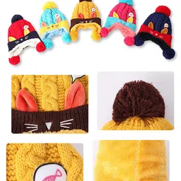 SYGA Unisex Kids Yellow Colourblocked Beanie-image-30