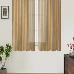 Aura Gold-Toned 2 Pieces Striped Sheer Window Curtains-13