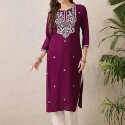 Indo Era Floral Embroidered Thread Work Straight Kurta-picture-17