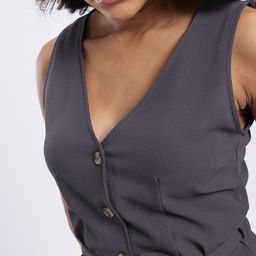 glitchez Textured Crop Button-Down Vest Top with Belt image 3