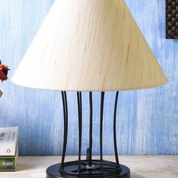Devansh Cream-Coloured & Brown Solid Traditional Bedside Standard Table Lamp image 3
