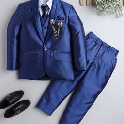 DKGF FASHION Boys Blue Regular Fit 5-Piece Suit-image-47