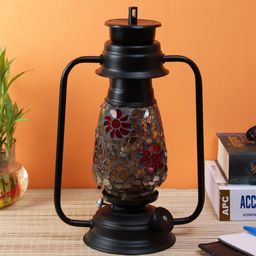 Devansh Black & Grey Textured Mosaic Glass Table Lantern image 4