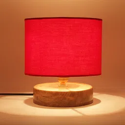 Devansh Red Solid Shade Table Lamp With Wood Base image 3