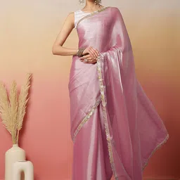 Sangria Sequinned Pure Chiffon Saree With Blouse Piece-image-32