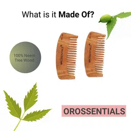 OROSSENTIALS Set Of 2 Neem Wooden Detangle Comb- Brown image 4