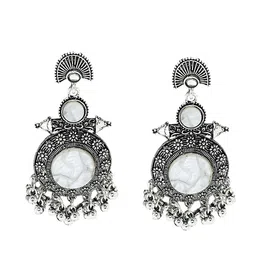 FEMMIBELLA Silver-Plated Oxidised Circular Drop Earrings image 2