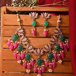 Fida Gold-Plated Artificial Stones and Beads Studded & Beaded Jewellery Set-picture-34