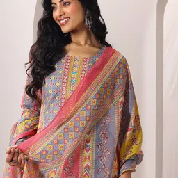 Libas Multi Color Printed Kurta with Trousers & Dupatta image 5