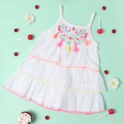 Nauti Nati Girls White Embroidered A-Line Dress-image-63