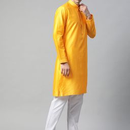 MANQ Men Yellow Regular Kurta with Pyjamas image 2