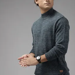 The Roadster Lifestyle Co. Men Green Solid Turtle Neck Pullover image 4