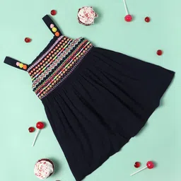 Nauti Nati Girls Navy Blue Embroidered Fit and Flare Dress-image-60