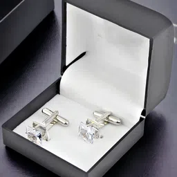 LUCKY JEWELLERY White Silver Plated Geometric Cufflink-image-84