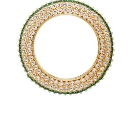 Rubans Set of 2 22K Gold-Plated Kundan Studed Handcrafted Bangles with Green Enamel Border image 3