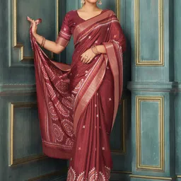 KALINI Ethnic Motifs Zari Silk Blend Block Print Saree image 2