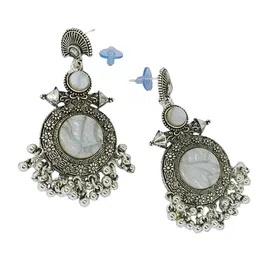 FEMMIBELLA Silver-Plated Oxidised Circular Drop Earrings image 4