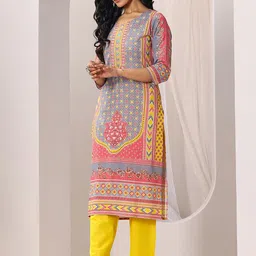 Libas Multi Color Printed Kurta with Trousers & Dupatta image 3