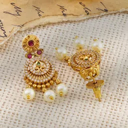 Rubans 22K Gold-Plated Ruby & Emerald Cubic Zicronia Stone Necklace Set with Pearl Drops image 2