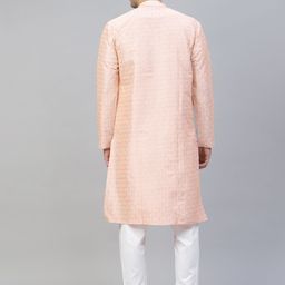MANQ Men Peach-Coloured Ethnic Motifs Printed Kurta with Pyjamas image 3