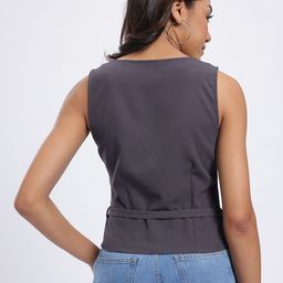 glitchez Textured Crop Button-Down Vest Top with Belt image 4