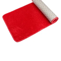 TIED RIBBONS Red Solid Rectangular Soft Fur Anti-Skid Floor Runner image 4